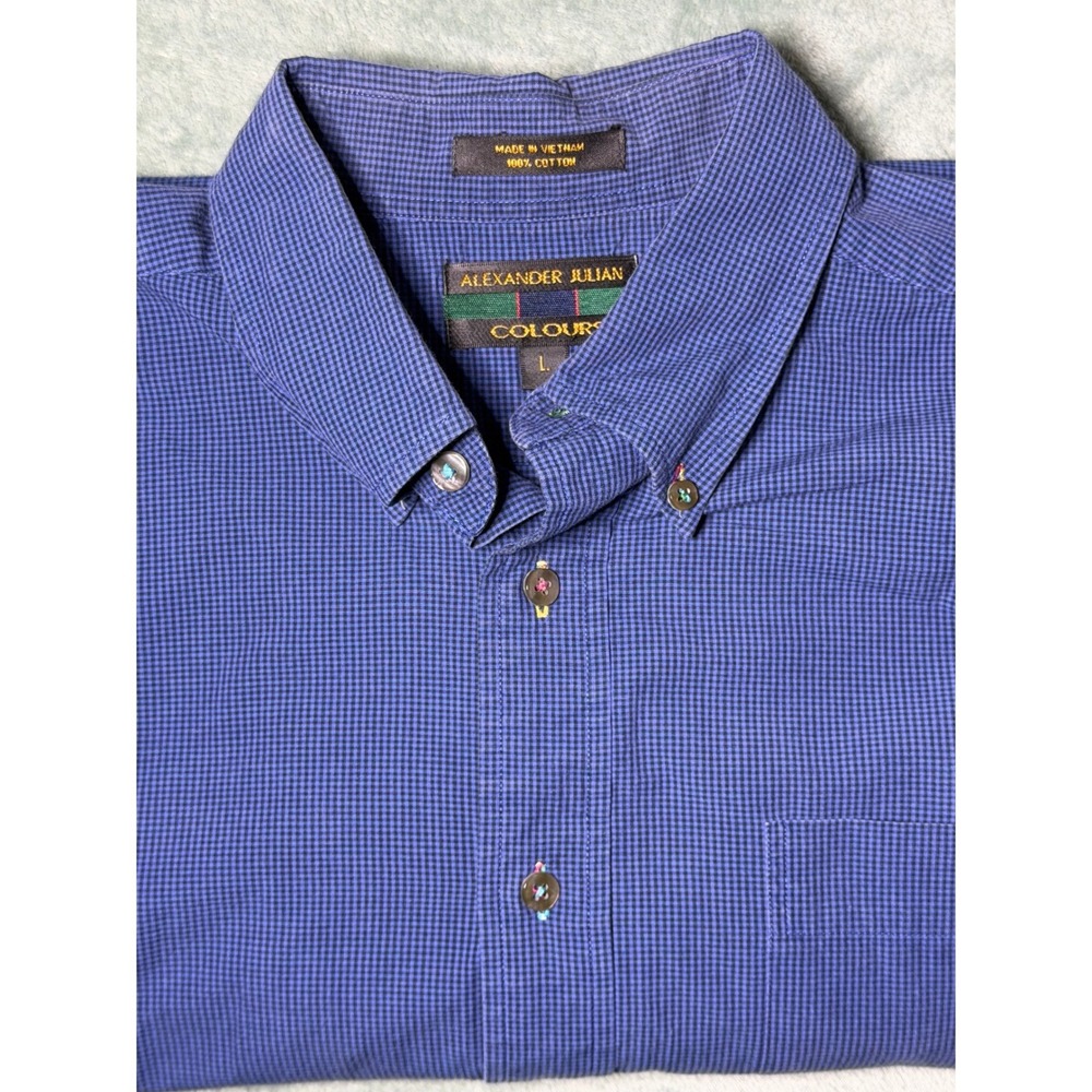 Alexander Julian Mens Blue 100% Cotton Button Down Shirt Large
